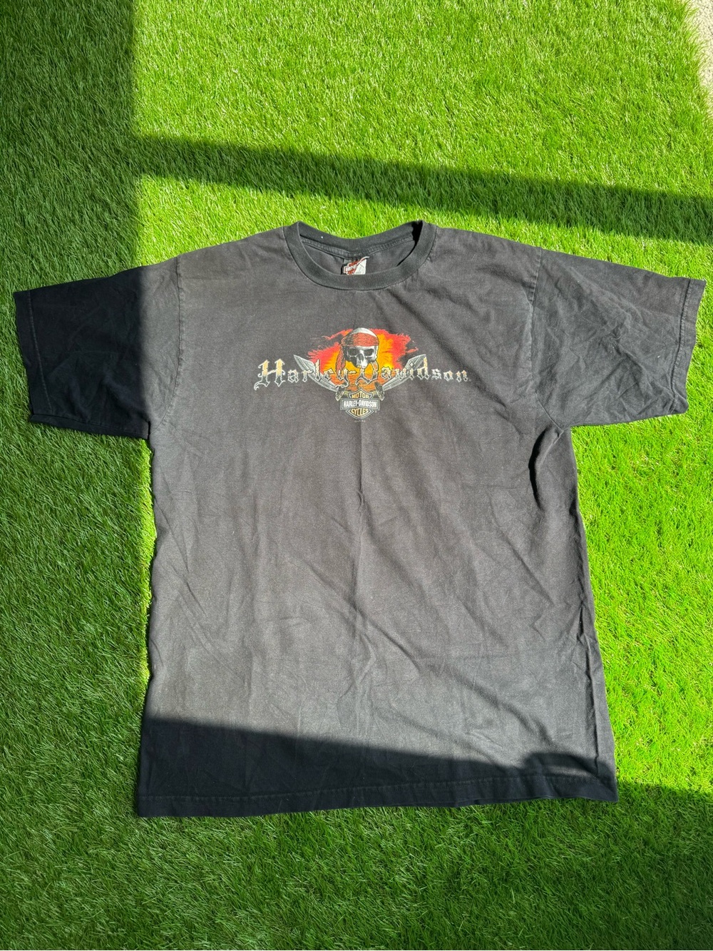 Harley-Davidson Black Short Sleeve Tee with Skull & Flame Chest Graphic